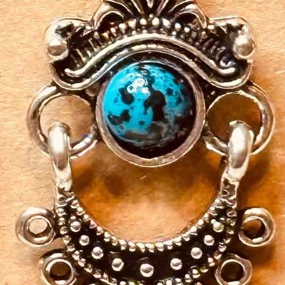 Silver Tone & Blue Stone/Bead Earrings. Hinge at Halfway - Picture 5 of 6